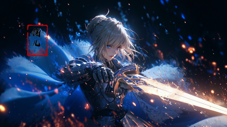 606247209521969557-725680741-artoria_pendragon__(fate_), sword, weapon, saber, holding_sword, armor, blurry, solo, blurry_foreground, depth_of_field, holding.jpg